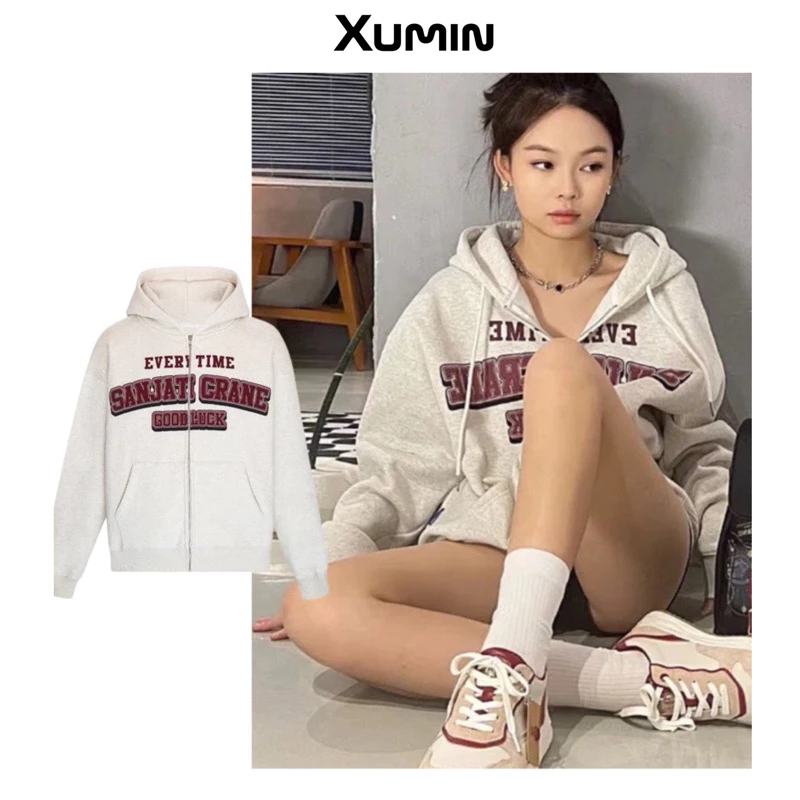 Áo Hoodie ZIP Nỉ Bông Form Rộng Nam Nữ Unisex Dáng Oversize Xám Tiêu In Chữ Eveytime ( Hoodie Zip Nỉ Bông)