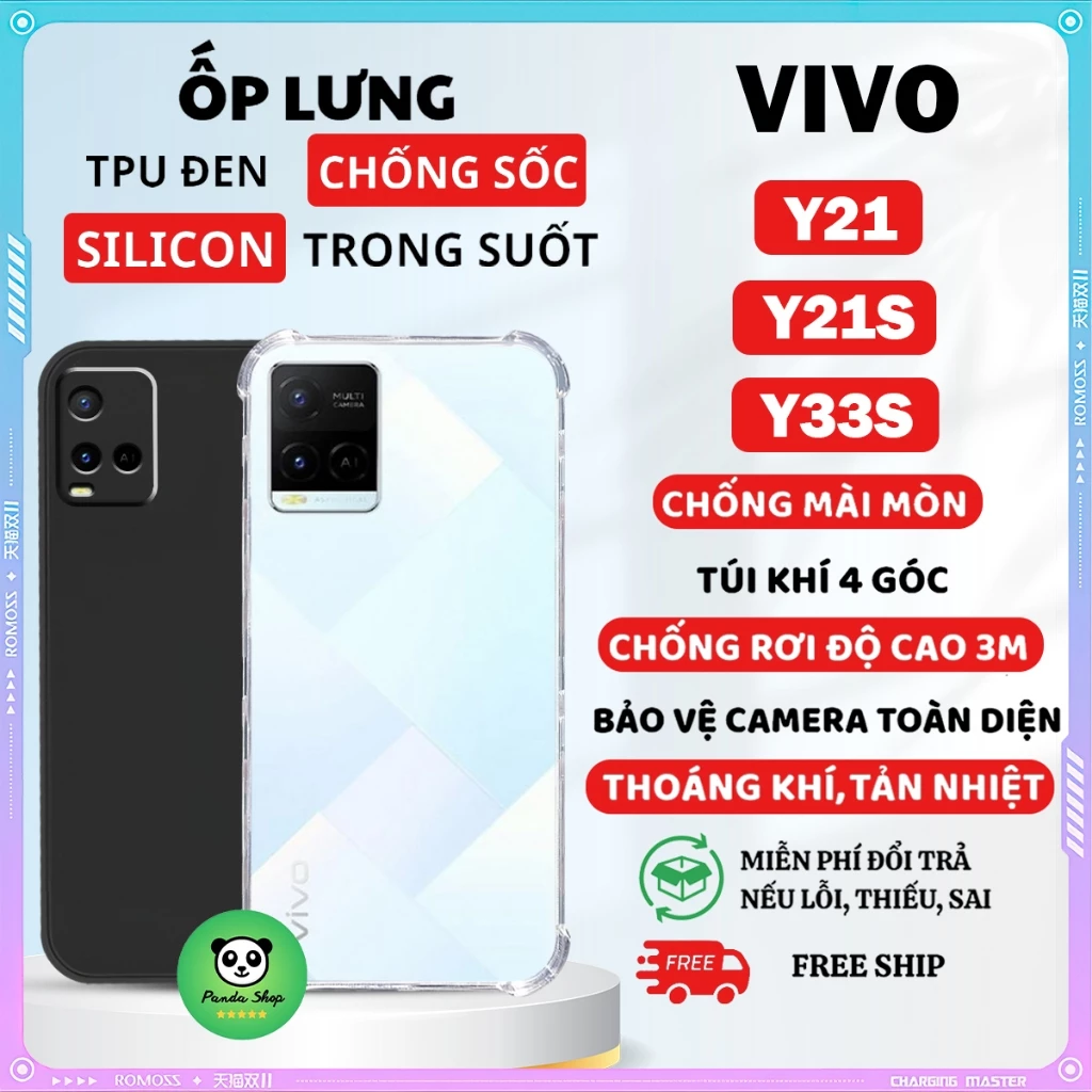 Ốp Vivo Y21 / Y21S / Y33S Bảo Vệ Cam, Chống Sốc, Trong Suốt, Silicon