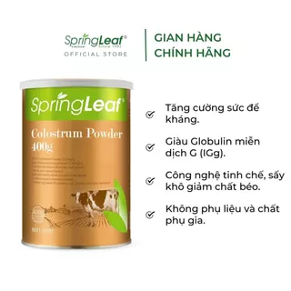 Sữa bò non cung cấp dinh dưỡng, tăng cường hệ miễn dịch dành cho mọi lứa tuổi SpringLeaf Colostrum IgG 3000mg 400g