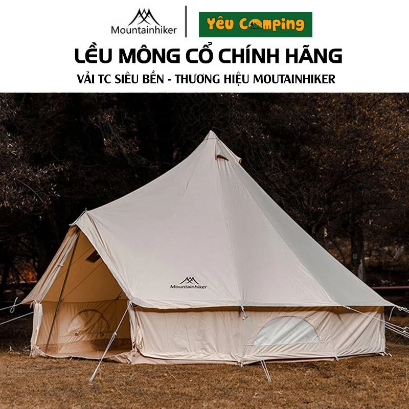 Lều cắm trại mông cổ cao cấp Moutainhiker cực chill, vải TC bền đẹp đủ kích thước, bảo hành chính hãng 12 tháng