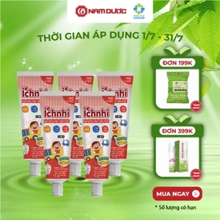 Combo 5 tuýp Kem đánh răng trẻ em thảo dược Ích Nhi hương dưa gang tuýp 50g, dưới 6 tuổi nuốt được, chăm sóc răng miệng