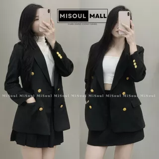 Áo vest nữ chất chéo Ý Cao Cấp đệm vai BigSize MiSoul Mall, Áo blazer nữ khoác ngoài 2 lớp dài tay 216