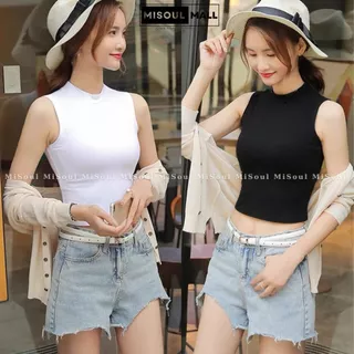 Áo ba lỗ cổ 3 phân MiSoul Mall nữ trơn, sát nách thun bo gân co giãn form basic 205