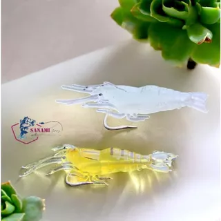 Mồi Câu Cá Giả Tôm Sọc Dạ Quang 4cm/13g Silicon Mềm Kèm Lưỡi Câu Siêu Nhạy MO39 - Sanami Fishing