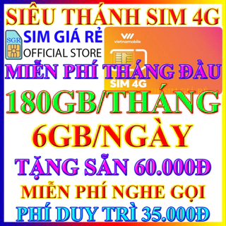 Siêu Thánh Sim 4G Miễn Phí 180GB/tháng, Tặng 60.000đ, Miễn Phí Tháng Đầu Tiên, Miễn Phí Gọi Nội Mạng