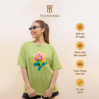 Áo thun nữ form rộng Thanh Mai Fashion đính hoa cổ tròn,chất cotton basic co giãn hottrend mùa hè