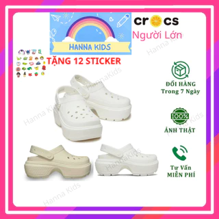 Dép Cross nữ đế cao móng ngựa HannaKids Sục Crocs Stomp Sandal 7cm độn đế đi biển thời trang hách dáng chống trơn trượt