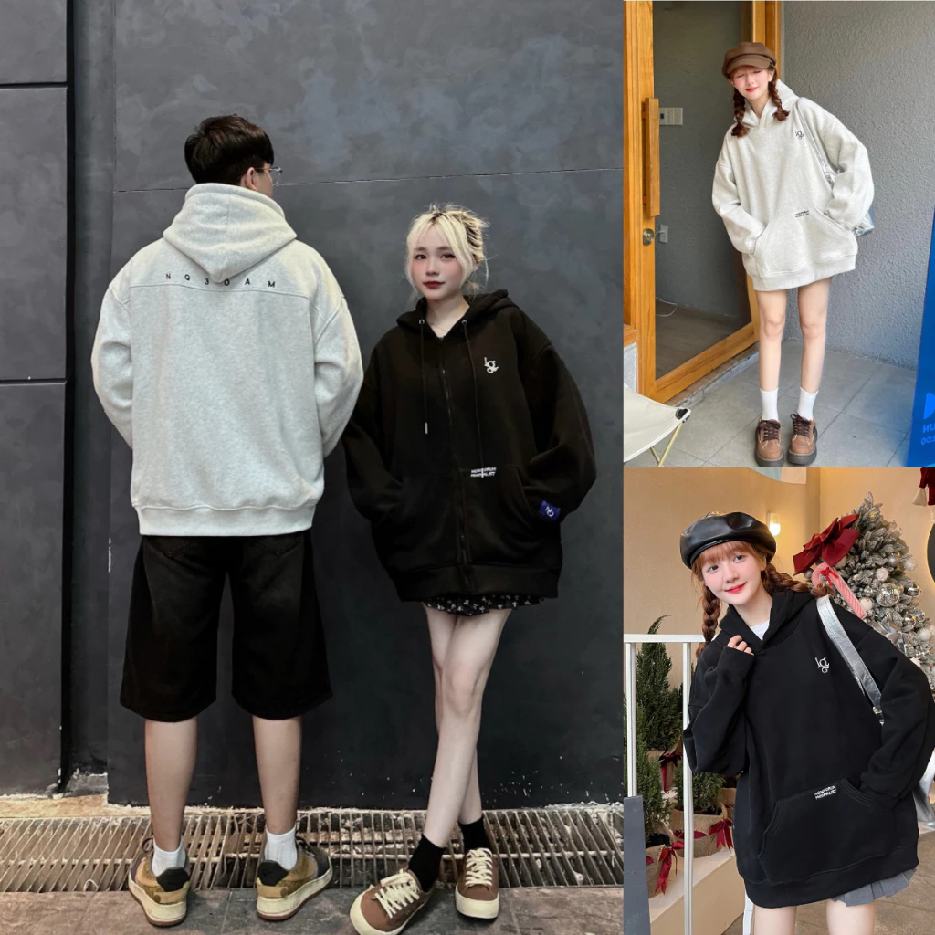 Áo Khoác Hoodie Zip NQ3OAM Nỉ Bông Nón 2 Lớp To Unisex Nam Nữ