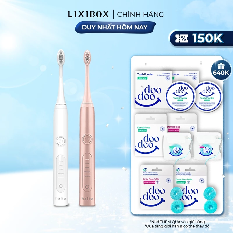 Combo 2 Bàn Chải Điện Halio Sonic Whitening Electric Toothbrush PRO - White & Rose Gold