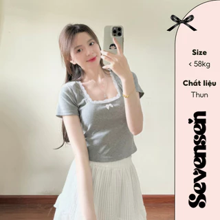 Áo babytee ngắn tay dáng ôm cổ viền ren đính nơ chất thun Sevensen Bbtcovuong290_P5K11