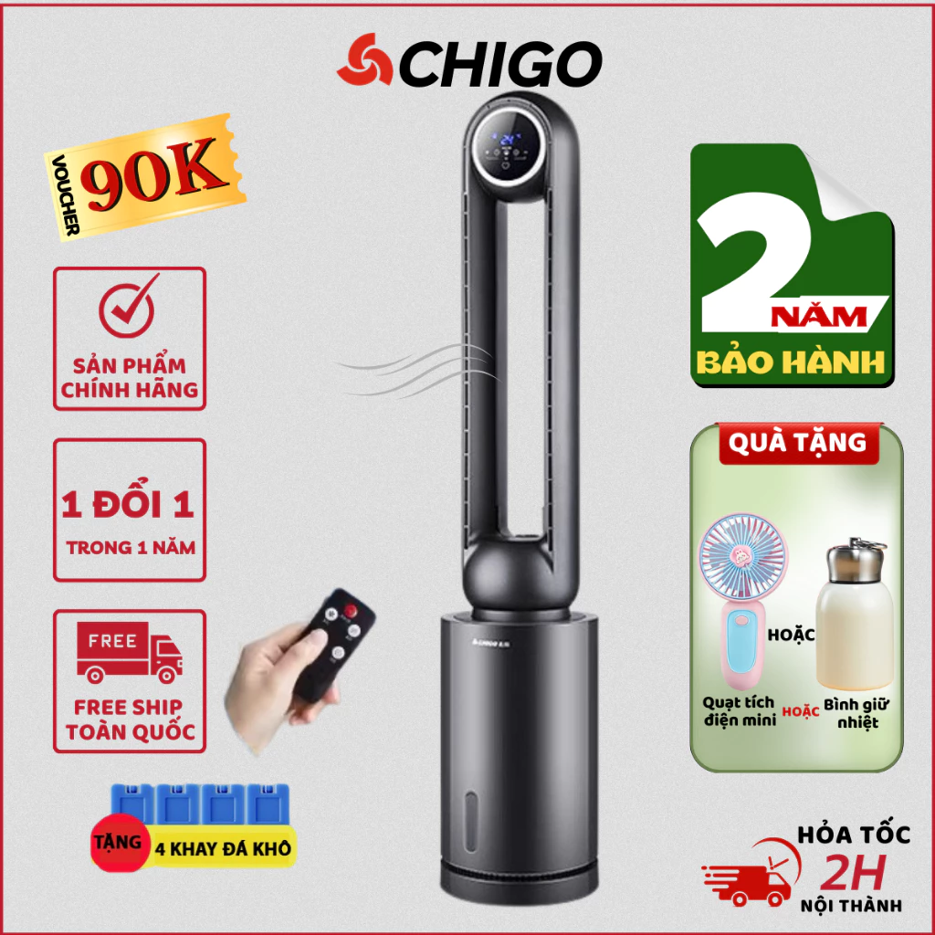 Quạt Không Cánh Lọc Không Khí Bụi Mịn - CHIGO FKL -12 Tốc Độ Gió Làm Mát Bằng Hơi Nước-Tạo Ion Âm -Hẹn Giờ