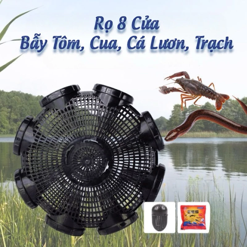 Rọ Bẫy Lươn, Tôm, Cá 8 Cửa hàng loại 1 Nhựa PP Thái Lan - Bẫy Tôm, Cua, Cá, Lươn, Trạch + Tặng Mồi và hộp