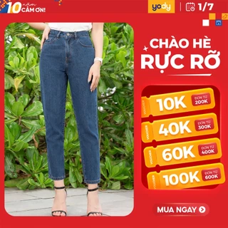 Quần jeans nữ YODY cạp cao dáng boy ống đứng tôn dáng QJN5058