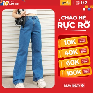 Quần jean nữ Yody ống xuông vải cotton dày mềm mại, thoáng, thấm hút tốt nẹp cúc sau QJN6068