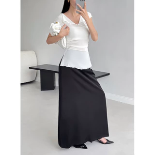 Chân váy lụa trơn dáng suông dài nữ chất liệu lụa satin mềm kiểu hơi loe nhẹ tôn dáng KINDASHY - Long plain silk skirt