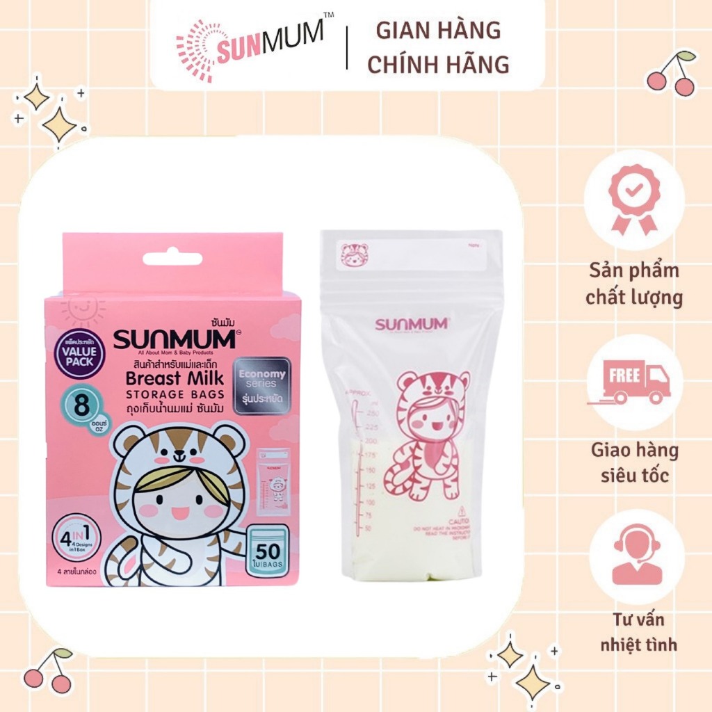 Túi trữ sữa Sunmum 250ml, 150ml, 100ml khóa zipper 3 lớp, chống đổ, chính hãng…