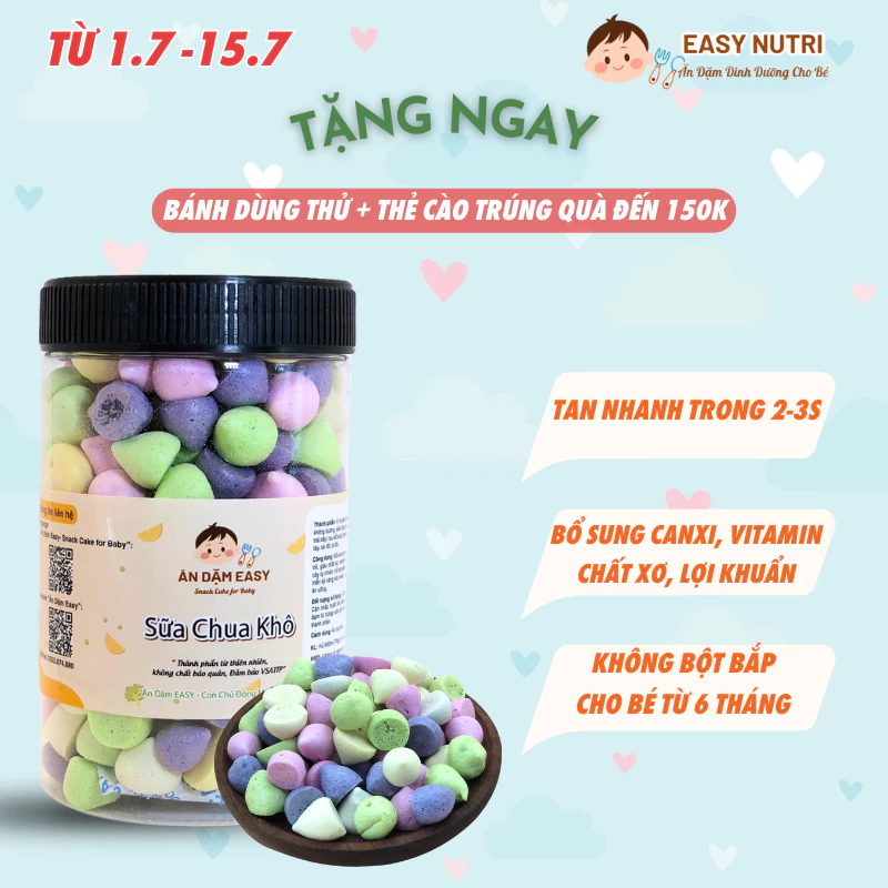 Bánh ăn dặm cho bé 6 tháng sữa chua khô trái cây tươi bổ sung lợi khuẩn, canxi, chất xơ, vitamin cho bé - Ăn Dặm Easy