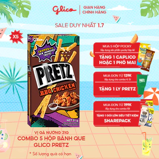 Combo 5 hộp Bánh que mặn nướng giòn Glico Pretz vị BBQ Gà nướng 31gr