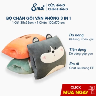 Bộ chăn gối văn phòng luồn tay Ema hình thú dễ thương thiết kế thông minh 3 in 1 đa năng gối đầu tựa lưng gối ôm