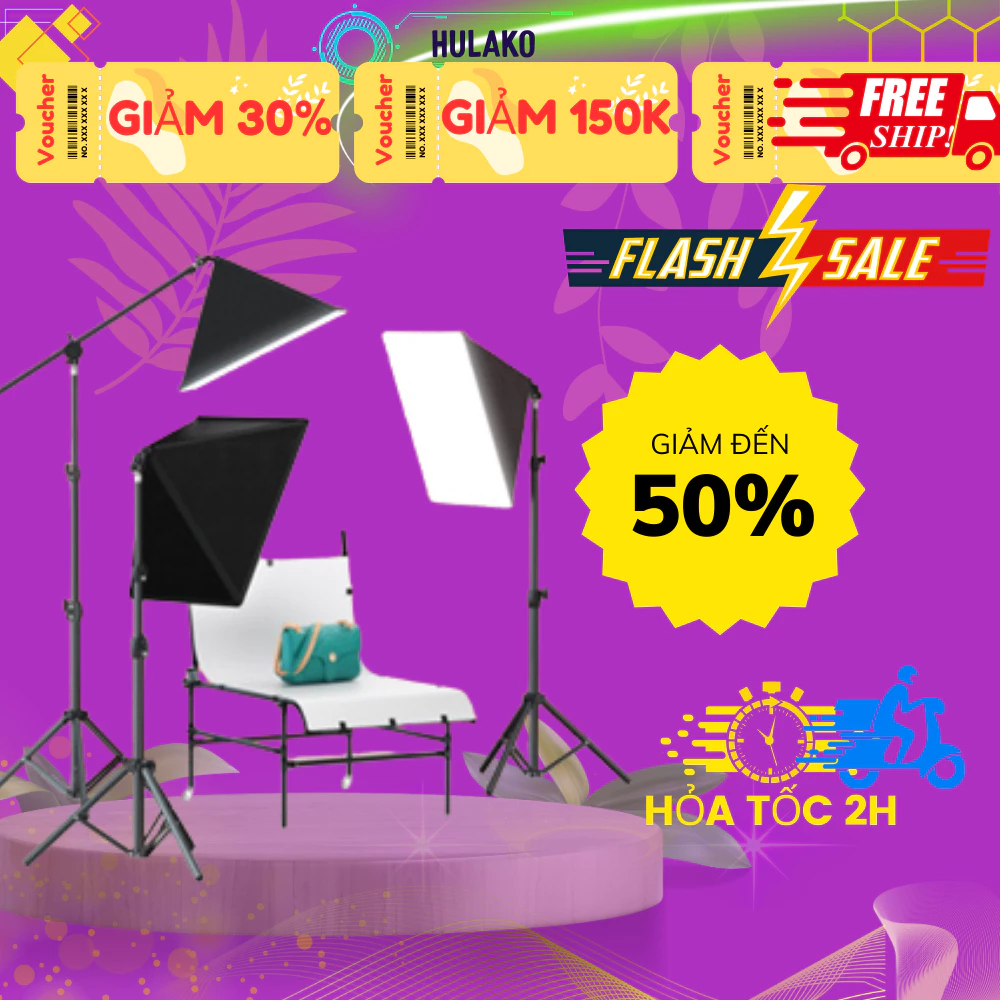 Bộ Đèn Chụp SoftBox Studio - Cung Cấp Ánh Sáng Livestream, Decor Phòng, Công Suất Lớn - Chính Hãng HULAKO