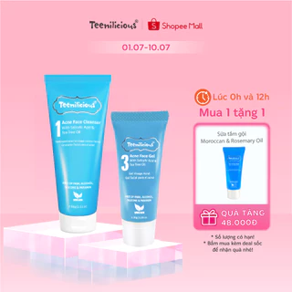 Combo Hỗ Trợ Trị Mụn, Giảm Mụn Teenilicious Acne Face Cleanser 60g & Teenilicious Acne Face Gel 30g