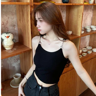 Áo Hai Dây Croptop 2 Dây Xích Cotton đệm ngực mềm mại Phong Cách Sang Chảnh freesize a06