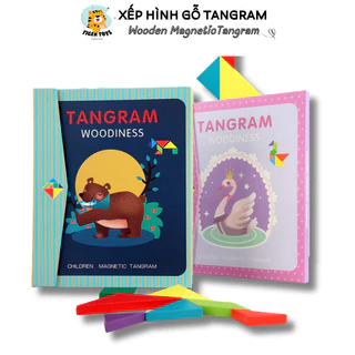 Bộ xếp hình nam châm Tangram cao cấp cho bé, kèm sách gợi ý với các chủ đề gần gũi, gỗ tự nhiên an toàn cho bé TIGERTOYS