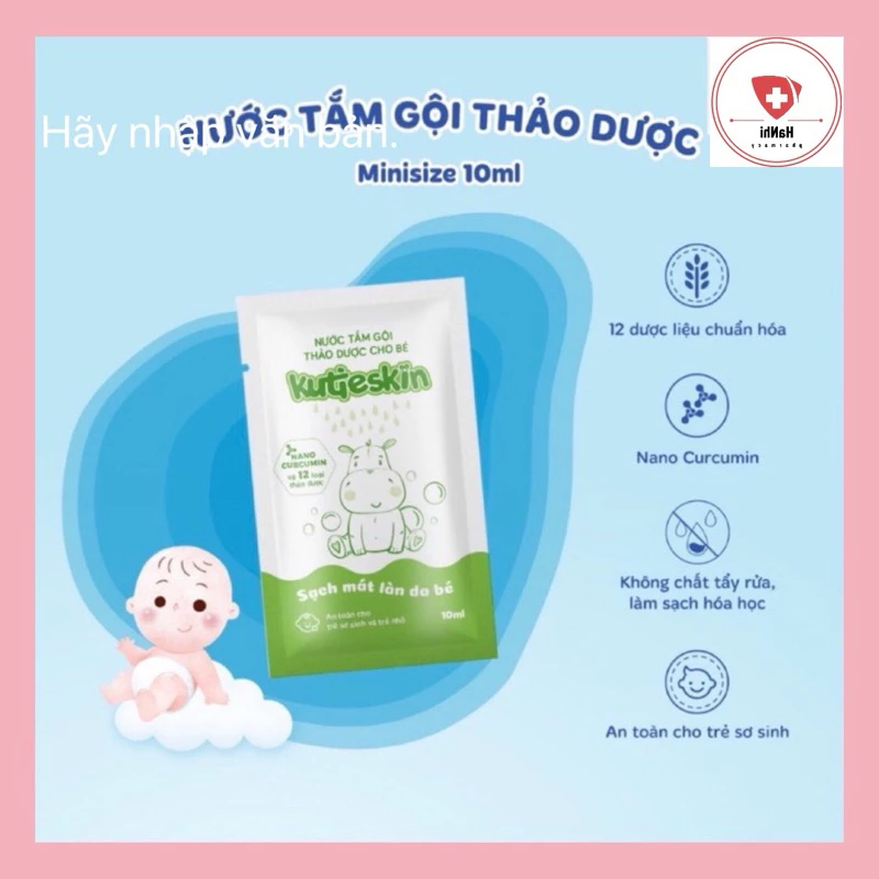 Gói dùng thử) Nước tắm Kutieskin, nước tắm gội thảo dược cho bé