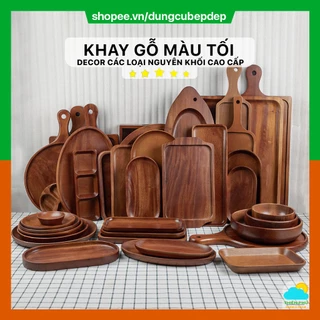 Khay gỗ decor màu tối Nguyên Khối cao cấp hàng xuất khẩu, khay trang trí chụp ảnh, phục vụ quán cafe, quán ăn