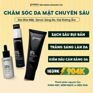 Combo Sữa Rửa Mặt, Serum Sáng Da, Gel Dưỡng Ẩm GOODMAN Đẩy Lùi Chất Bẩn Làn Da Trắng Sáng Dành Cho Nam