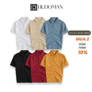 Áo thun polo nam trơn tay ngắn HUDOMAN form slimfit chất vải cotton CVC co giãn thoáng khí bền màu AOPOLO-004