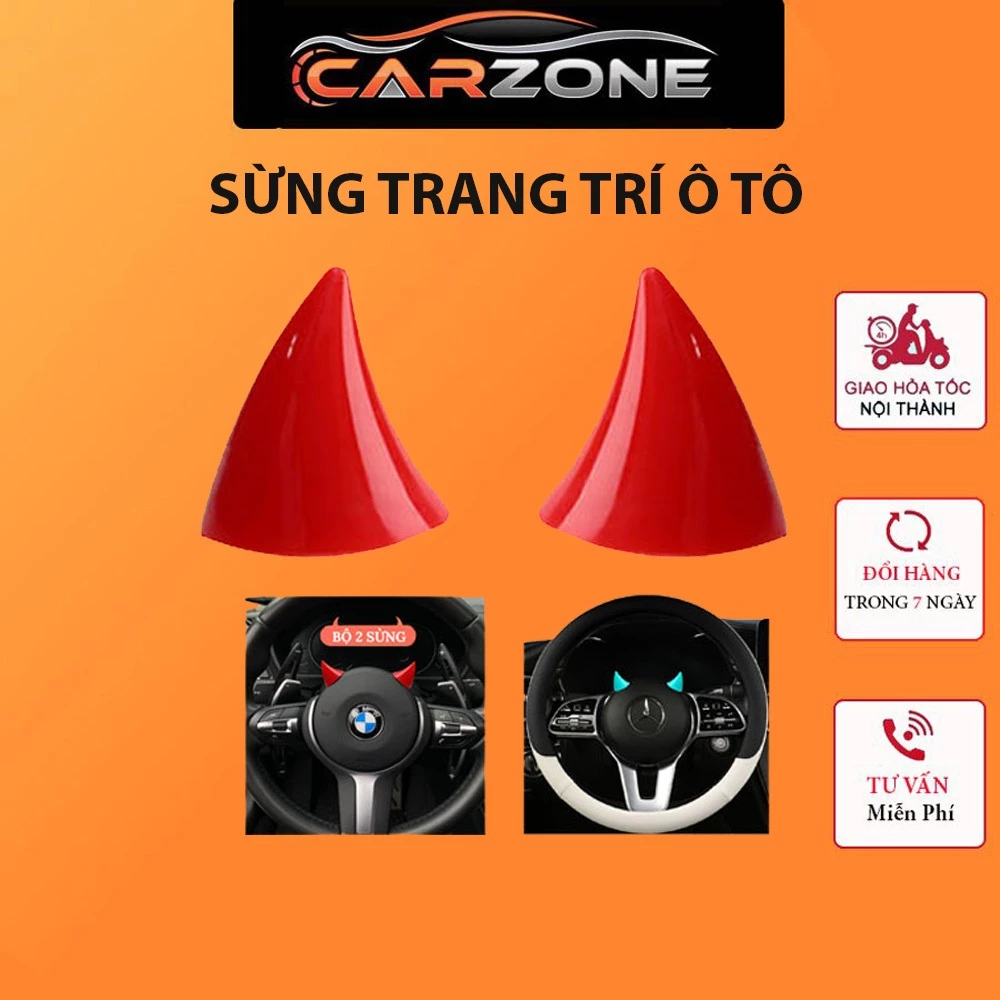 Sừng Trang Trí Vô Lăng Xe Hơi, Xe Máy, Mũ Bảo Hiểm - Kiểu Dáng 3D Siêu Ngầu Carzone