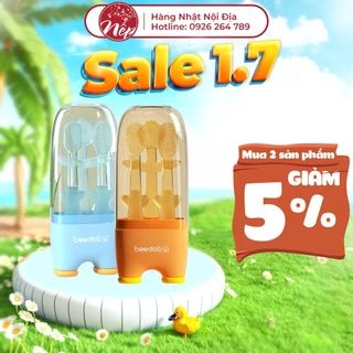 Set 3 bàn chải và rơ lưỡi BeeDoll cho bé từ 0-18 tháng tuổi silicone cao cấp giúp vệ sinh răng miệng