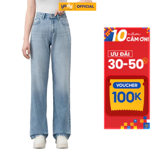 Quần jeans nữ YODY dáng rộng quần bò cạp cao ống suông xanh nhạt gen Z QJN7014