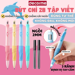 Bút chì cá heo tập viết bút chì bấm 2B ngòi 2.0mm DecorMe giúp bé cầm bút đúng tư thế, viết lâu không đau, không mỏi tay