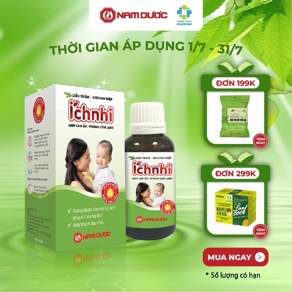 Dầu tràm khuynh diệp Ích Nhi 30ml giúp phòng cảm lạnh, làm ấm, an toàn cho trẻ sơ sinh và phụ nữ có thai, sau sinh