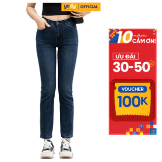 Quần jeans nữ YODY dáng boy, quần bò ống đứng cạp cao co giãn tốt mềm mại QJN5058