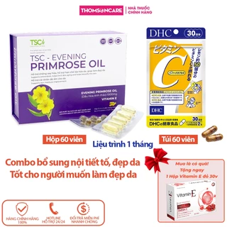 Combo nội tiết tố, sinh lý nữ, sáng da hoa anh thảo Evening Primrose Oil TSC 60v và Vitamin C DHC 60v - Thomsoncare