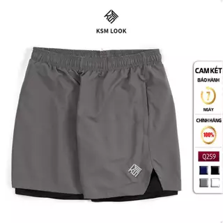 Quần Đùi Short Thể Thao Nam 2 Lớp Tập Gym KSM Menswear thiết kế xẻ V có túi zip Đẹp Q209B