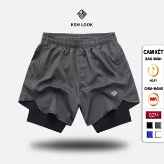 Quần Đùi Short Thể Thao 2 Lớp Ngắn Tập Gym Nam Nữ KSM Menswear Túi Khóa Zip Có Lỗ Thoát Khí Q274