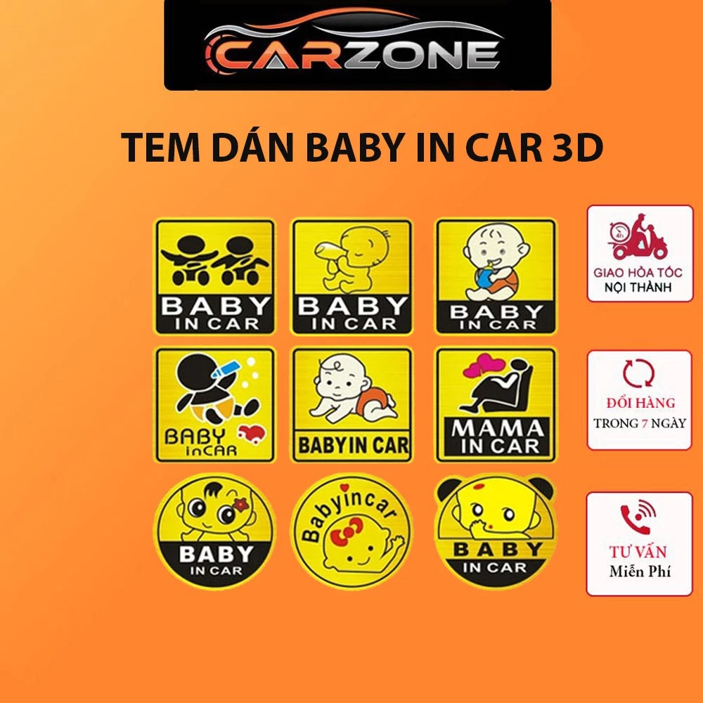 Tem Baby In Car Ngộ Nghĩnh 3D Dán Trang Trí Ô Tô (Nhiều Mẫu) VER 2 CarZone