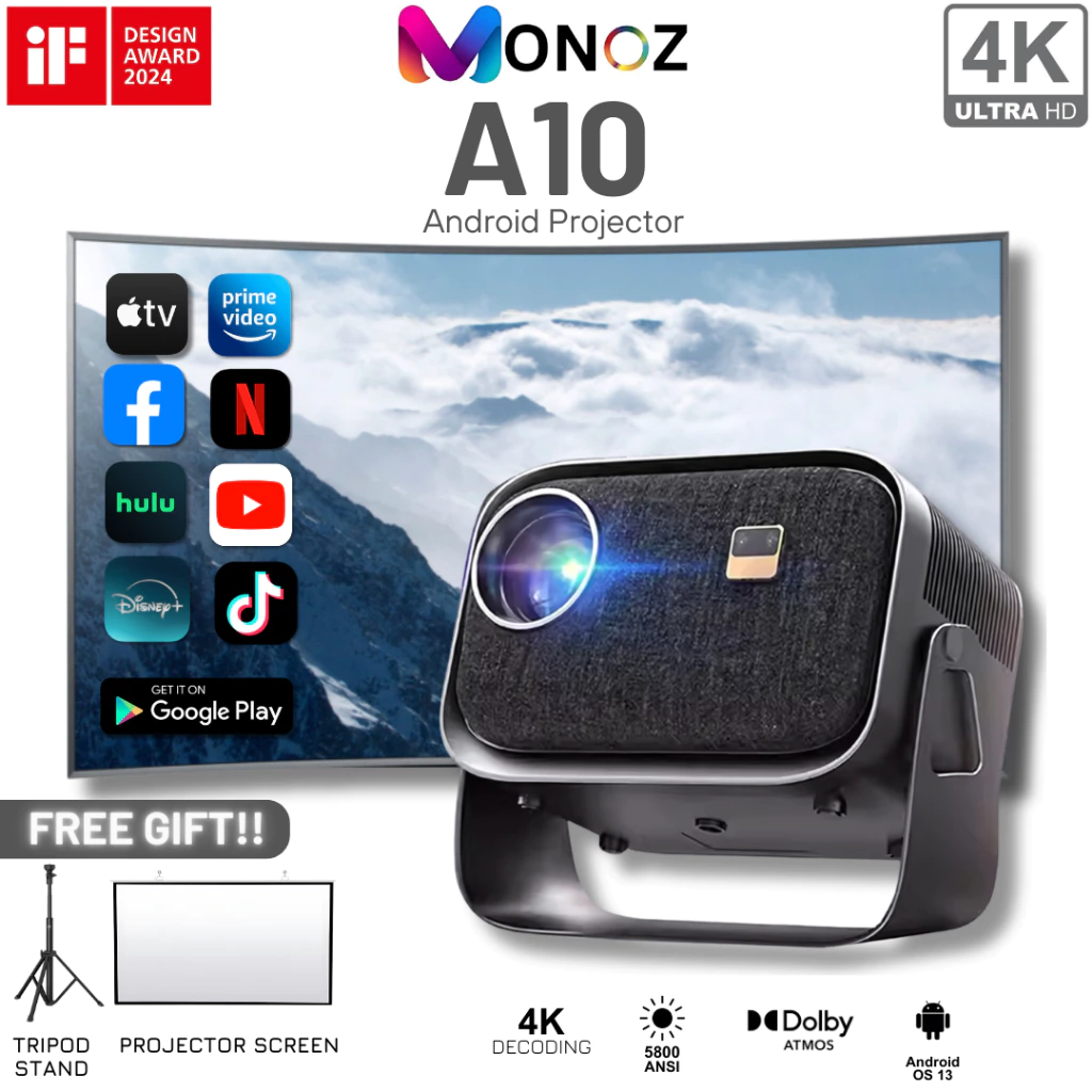 Máy chiếu mini 4K-A10 Chính hãng MONOZ VIỆT NAM - BẢO HÀNH 5 NĂM bảo hành toàn quốc