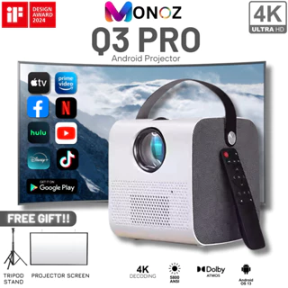 Máy chiếu MONOZ Q3 Pro Android Projector WIFI LED LCD 4K HD 1080p 8000 Lumens BẢO HÀNH 5 NĂM