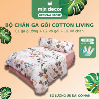 Bộ Chăn Ga Gối Cotton Living Mịn Decor Mềm Mịn Thoáng Mát, Miễn Phí Bo Chun Làm Phủ, Hoạ Tiết Hoa Lá (2)