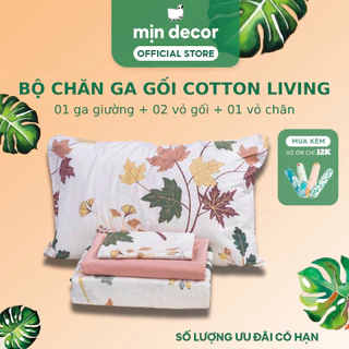 Bộ Chăn Ga Gối Cotton Living Mịn Decor Mềm Mịn Thoáng Mát, Miễn Phí Bo Chun Làm Phủ, Hoạ Tiết Hoa Lá Trennding 2024 (1)