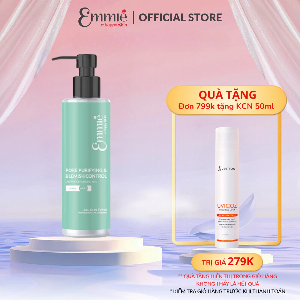 Gel rửa mặt Emmié sạch sâu và kiểm soát mụn 180ml BAO BI MỚI giúp loại bỏ bụi bẩn, ngăn ngừa mụn đầu đen, mụn viêm