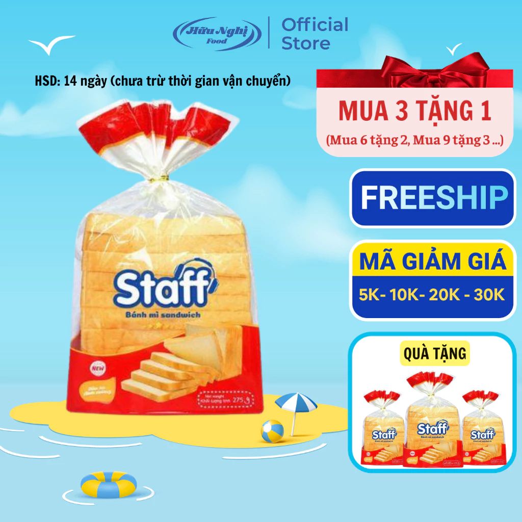 (MUA 3 TẶNG 1) Staff Bánh mì sandwich lát mềm 275g