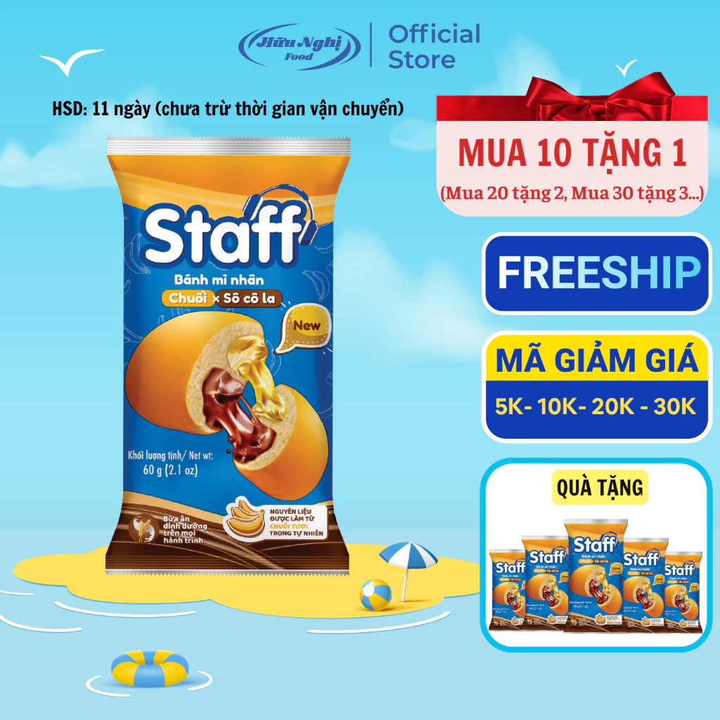 (MUA 10 TẶNG 1) Staff Bánh Mì Socola Chuối 60g