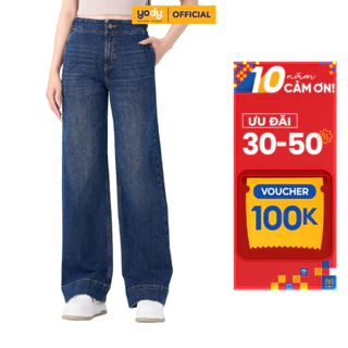 Quần jeans nữ YODY quần bò ống rộng cạp cao có cúc điều chỉnh eo thoải mái QJN7006
