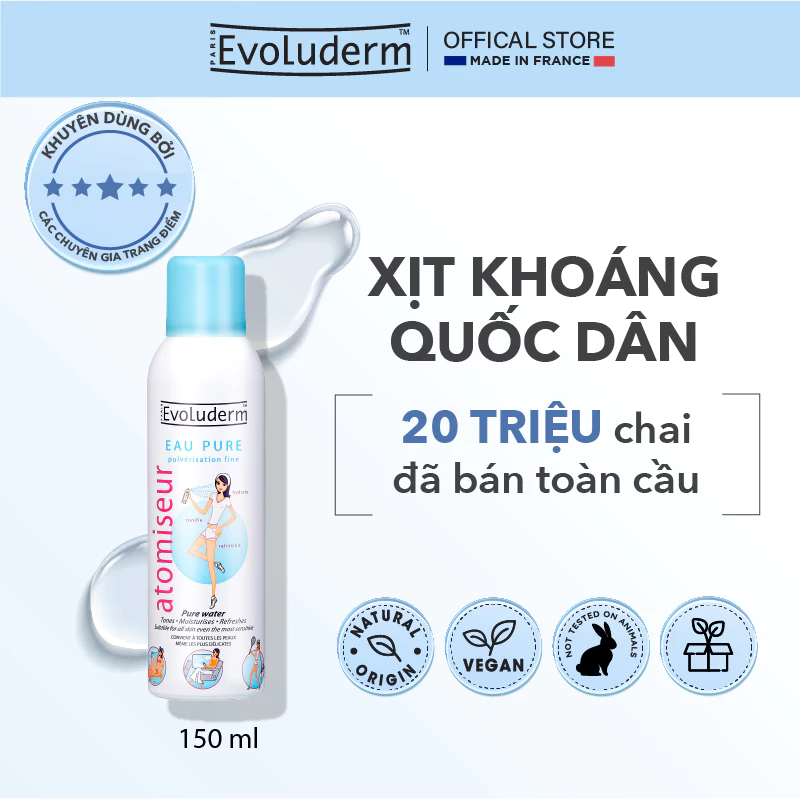 Xịt khoáng dưỡng ẩm, làm dịu và bảo vệ da Evoluderm Atomiseur Eau Pure 150ml